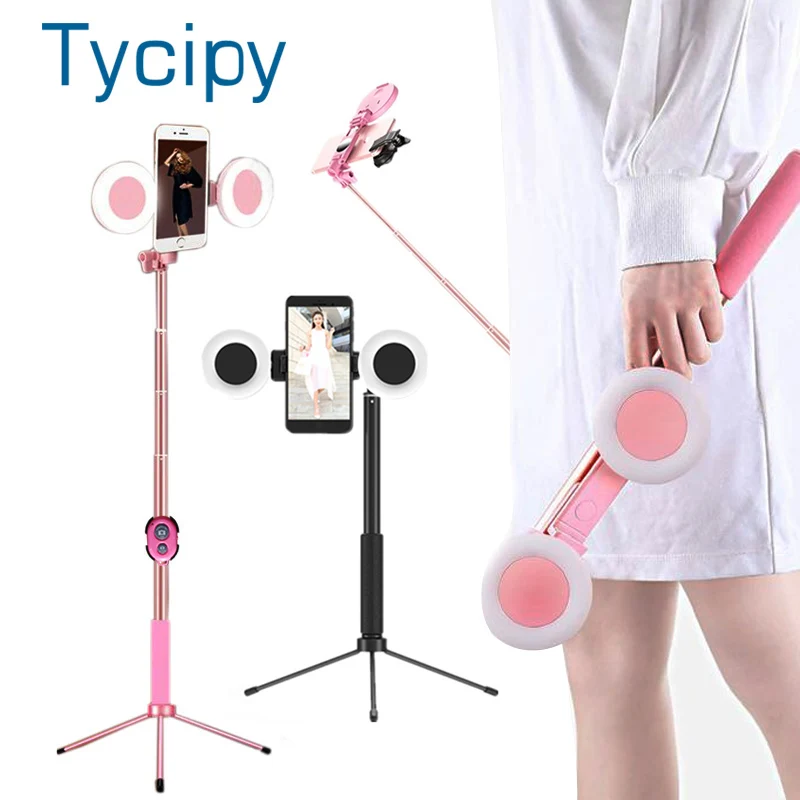 Выдвижная палка для селфи штатив 2 светодиодный кольцевой светильник Подставка 4