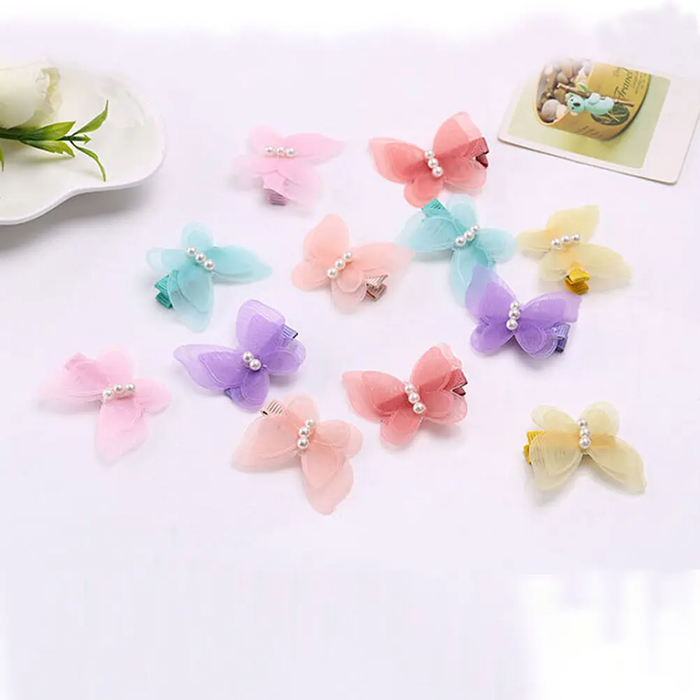 

2Pc Kids Hair Clips Hair Pin Chiffon Pearl 3D Butterfly Princess Headwear Kids Children Hair Accessories Sweet Barrette for Girl