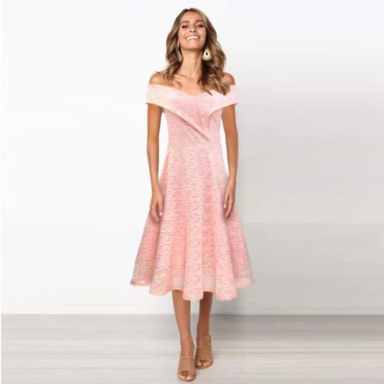 

Женское кружевное платье миди без бретелек, розовое элегантное винтажное платье-трапеция с открытыми плечами и глубоким V-образным вырезом,...