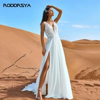 roddrsya beach boho wedding dresses sexy backless lace appliques v neck bridal gowns women chiffon wedding party dress