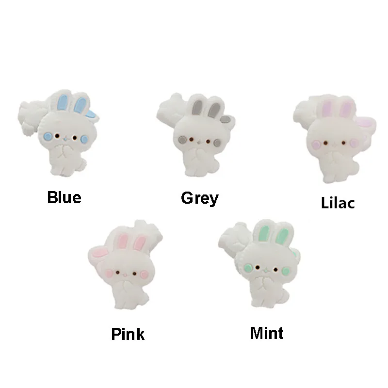 Rabbit Chengkai 10 шт Силиконовые Прорезыватели для зубов DIY Единорог звезда Пингвин цветок коала Фламинго Детские Прорезыватели для зубов сенсорные ювелирные изделия Мультяшные бусины - Цвет: Rabbit