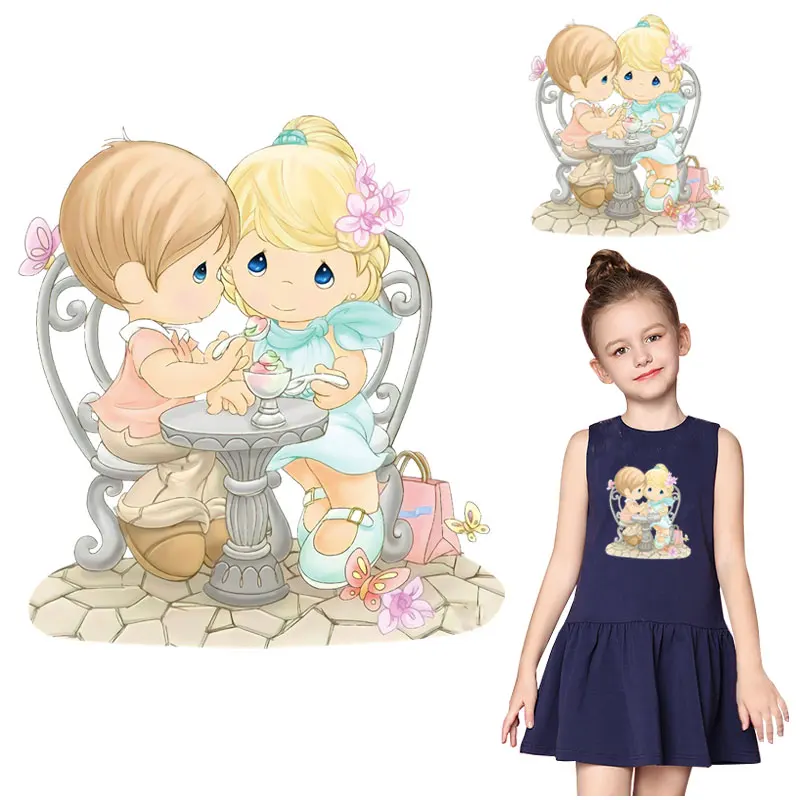 

Iron On Transfer Cute Little Girl Heat-sensitive Patch Strips on Clothes Stickers Ironing Printing For Clothing Patches Stripes