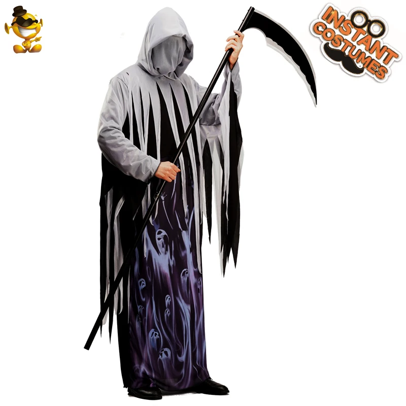 

Grim Reaper Purim Costume Adult Men Death Sickle Cosplay Soul Reaper Halloween Costume for Male Dress Up Party