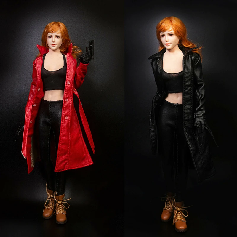 

1/6 TYM101 Female Red/Black Leather Coat Windbreaker Clothes Set Fit 12'' PH Figure Model