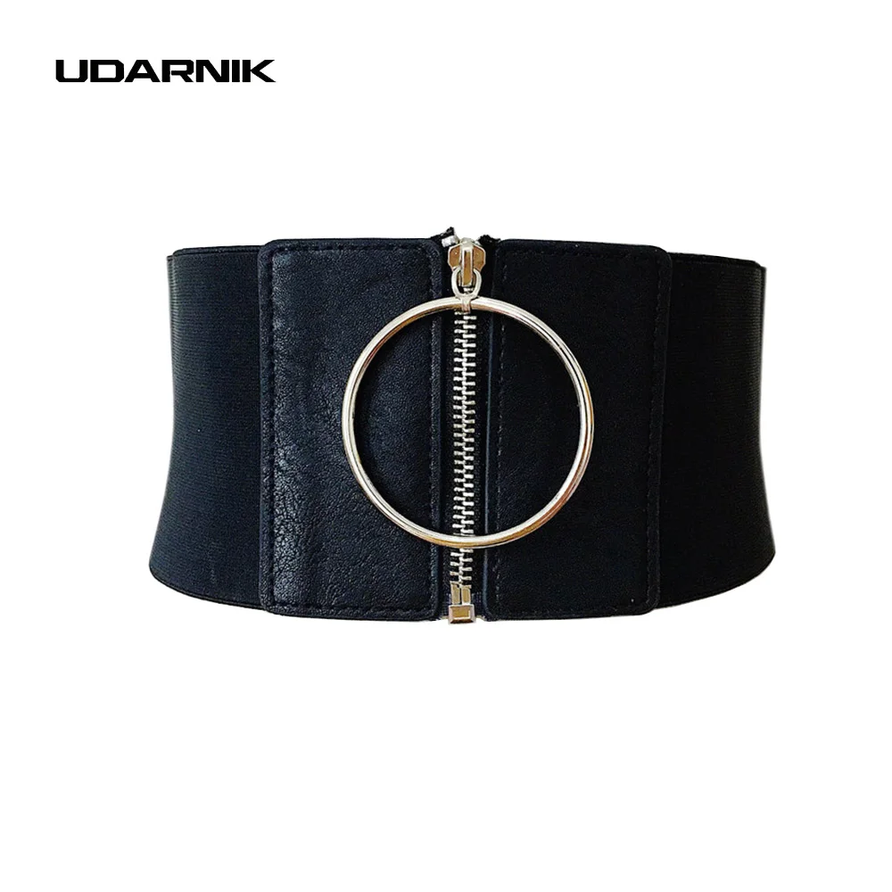 

Женский пояс в стиле панк, Экстра Широкий корсет с металлическим кольцом, платье, пояс на молнии, эластичный пояс, черный, новая мода, 200-A182