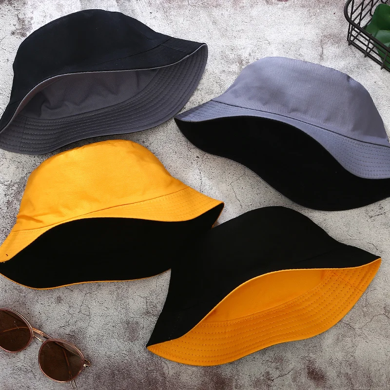 

Double-sided Wearing Cap Solid Color Bucket Hat Men Women Cotton Flat Sun Hat Reversible Fisherman Hat Winter Warm Bucket Cap