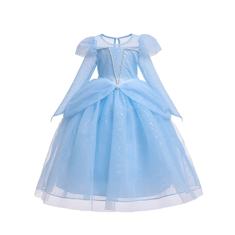 Elsa Dress A Платье Эльзы для девочек; костюмы принцессы с длинными рукавами; Осенняя свадебная одежда с цветочным узором для девочек; От 3 до 8 лет; бальное платье; нарядная одежда на Хэллоуин; цвет синий, розовый - Цвет: Elsa Dress A