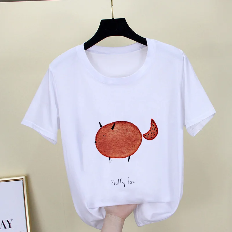 

Женская Повседневная футболка оверсайз Ulzzang, летняя уличная одежда с принтом лисы, корейский топ в стиле Харадзюку, футболка с коротким рука...