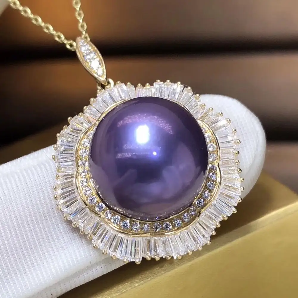 Женская подвеска из натурального жемчуга ожерелье желтого золота 14 к 15-14 мм |