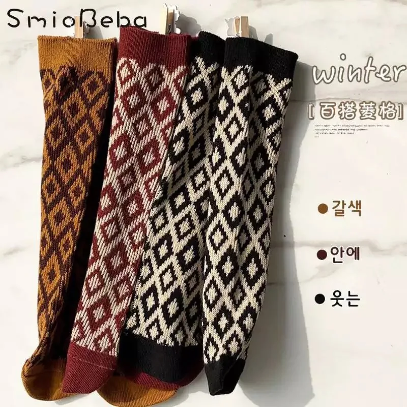 

Fashion Autumn Winter Kids Simple Middle Tube Socks Retro Style For Girls Boys Warm Socks