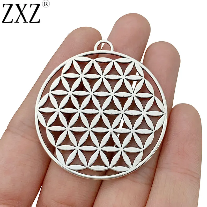 

ZXZ 5pcs Tibetan Silver Large Flower Of Life Charms Pendants for Jewelry Making Accessories 44x44mm