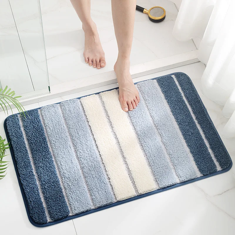 

Simple Striped Microfiber Bath Mat Absorbent and Quick-drying Foot Mat Super Soft Flocking Bath Rug TPR Non-slip Entrance Mat