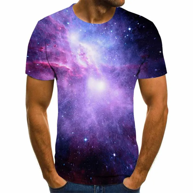 

2021 summer new men t-shirt 3D beautiful starry tree digital printing men's top tees casual short-sleeve o-neck loose tee shirtS
