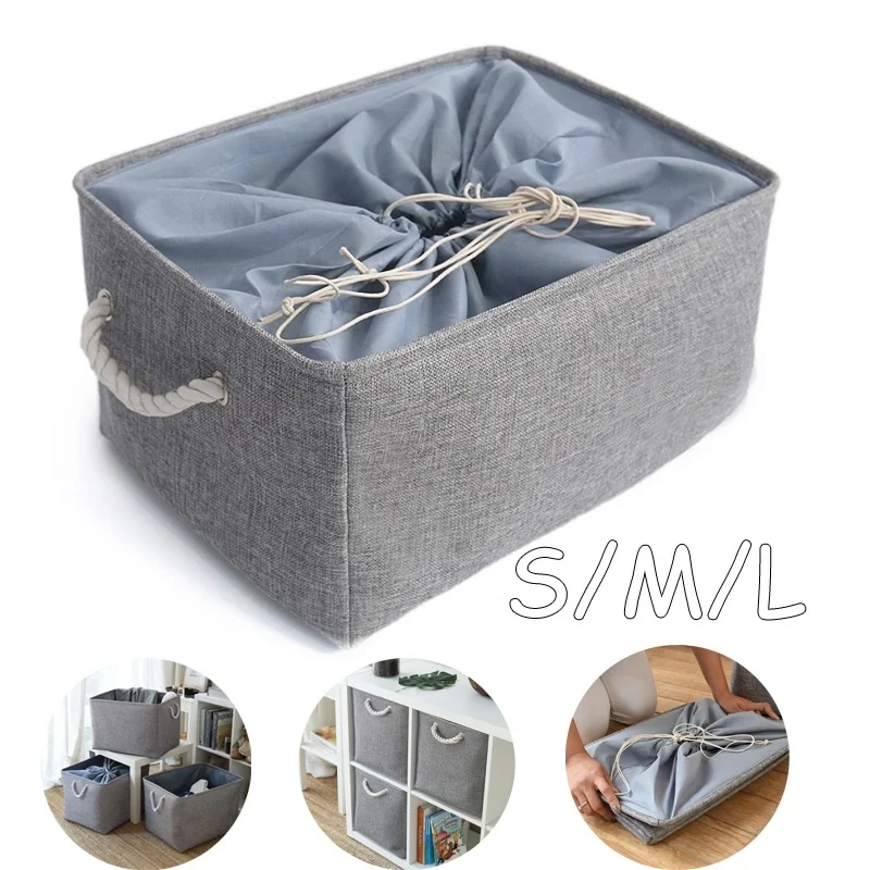 Складная утолщенная холщовая коробка для хранения с ручками шкафа/шкафа
