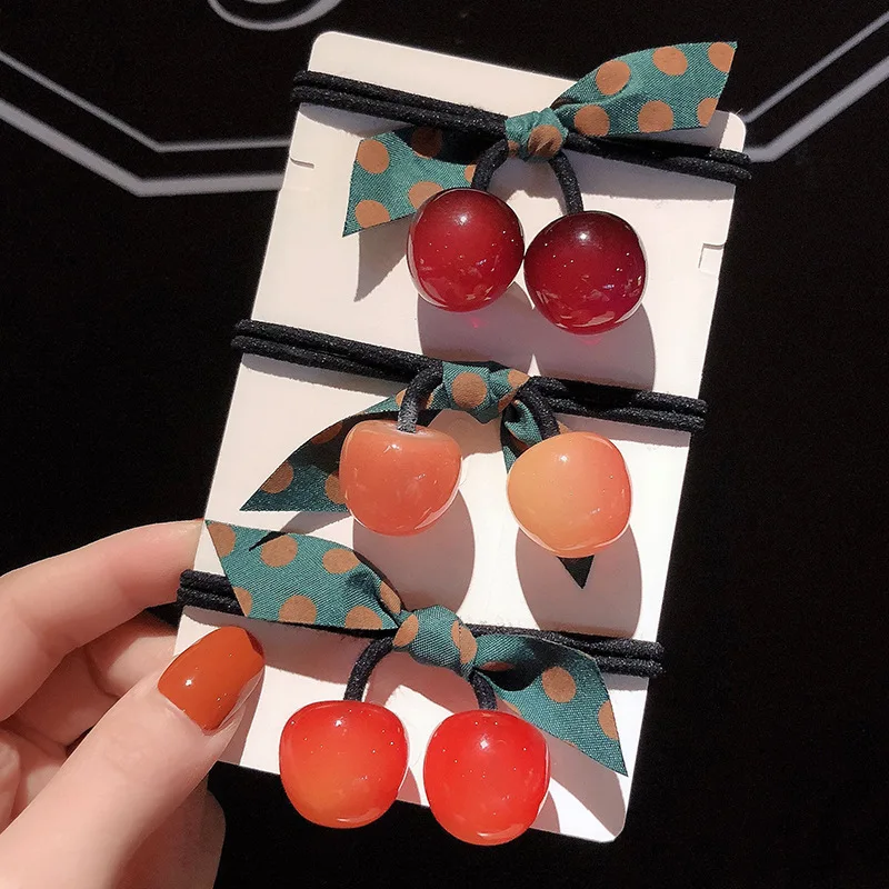 

Fashion Rope Scrunchie Ponytail Holder Sweet Lovely Cherry Fruit Hair Rope Bowknot Elastic Hair Bands Hair Accessories For Women