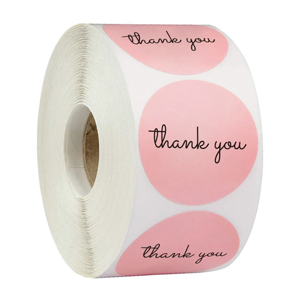

100-500pcs Round Thank You Sticker Envelope Seal Scrapbook Sticker Pink Heart Cute Round Sticker Stationery Label Stickers