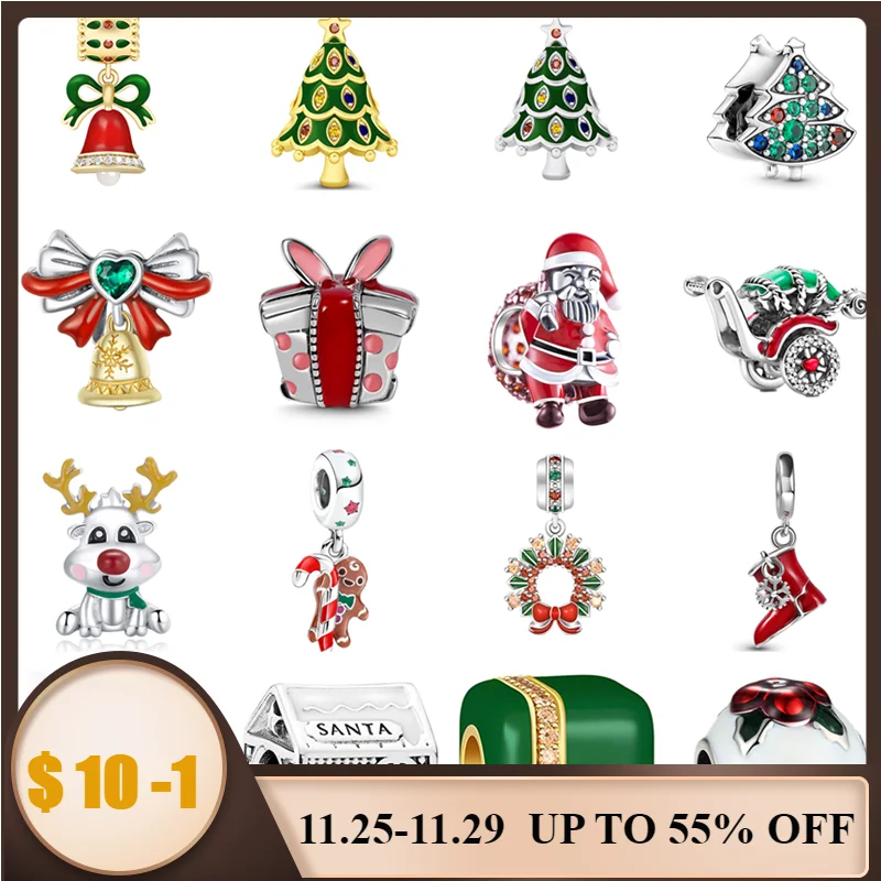 

Christmas Tree Elk 925 Sterling Silver Fits Original Pandora Bracelet Charms Snowman Santa Woman Jewelry New Year Christmas Gift