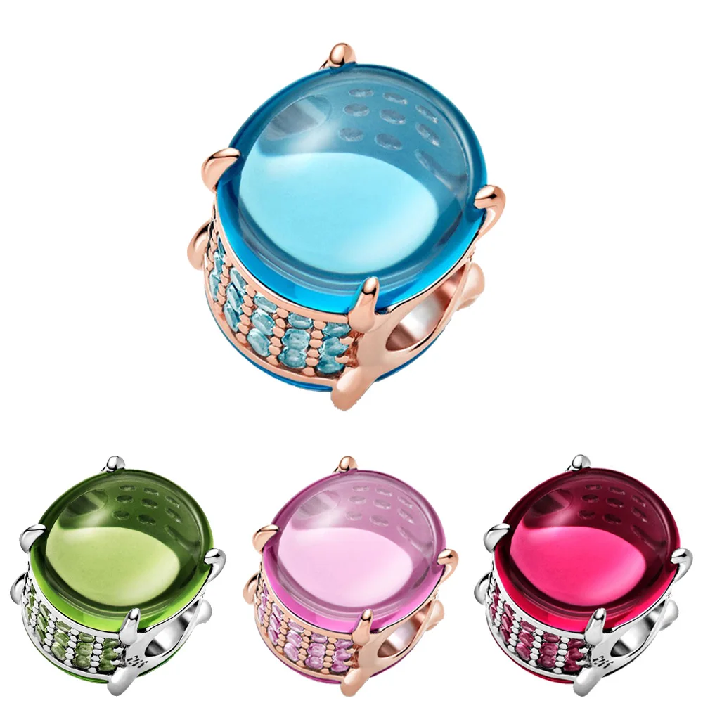 

2021 New 925 Sterling Silver Beads 4 Color Round Solitaire Clip Charms Fit Original Pandora Bracelet Women Jewelry DIY
