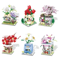 fairy tale mini block disney flower shop street view building brick toy rose orchid plum cherry blossoms narcissus lily for gift