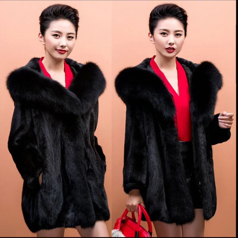 Размера плюс длинные рукава искусственный Меховые пальто 2020 женский норковый