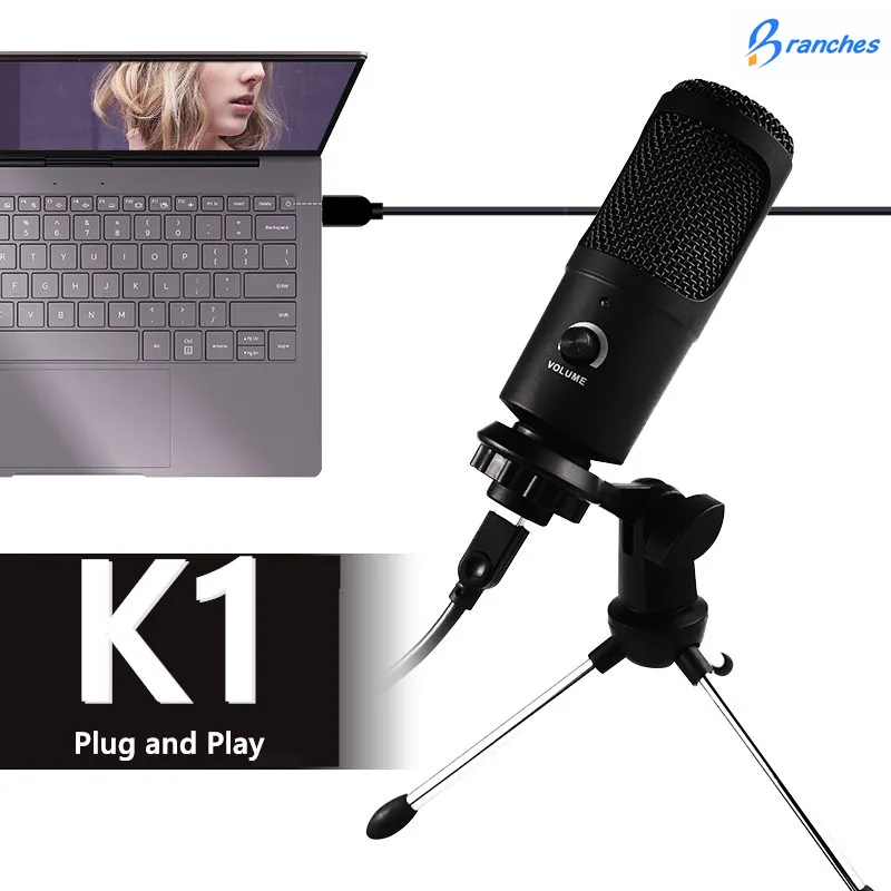 

K1 USB Microphone PC Condenser Microphone Vocals Recording Studio Microphone for YouTube Video Skype Chatting Game Podcast