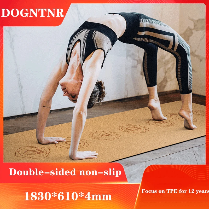 4 мм натуральный пробковый коврик для йоги из ТПЭ нескользящий с принтом фитнеса