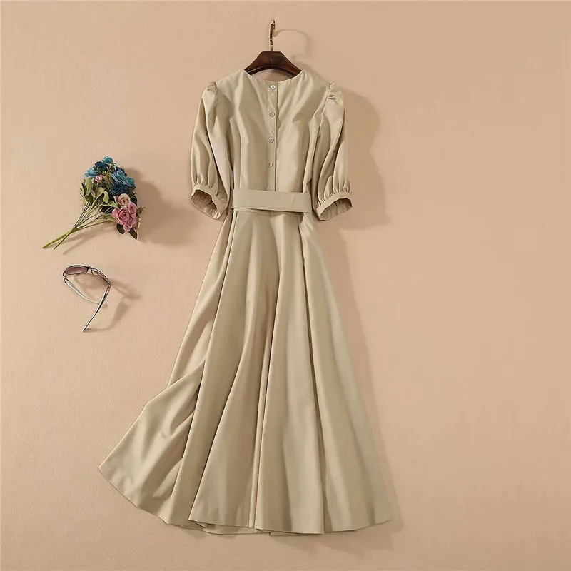 Женское платье с коротким рукавом подиумное однотонное Повседневное до середины