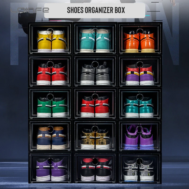 

Transparent Shoes Organizers Storage Plastic Thickened Sneakers AJ Display Boxs Storage Shoe Box Combination Shoes Cabinet