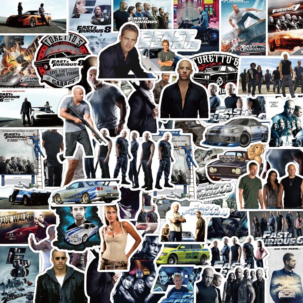 

50PCS Fast and Furious Vin Diesel Move Stickers Pack Luggage Notebook Skateboard Stationery Laptop Waterproof Vinyl Stickers Toy