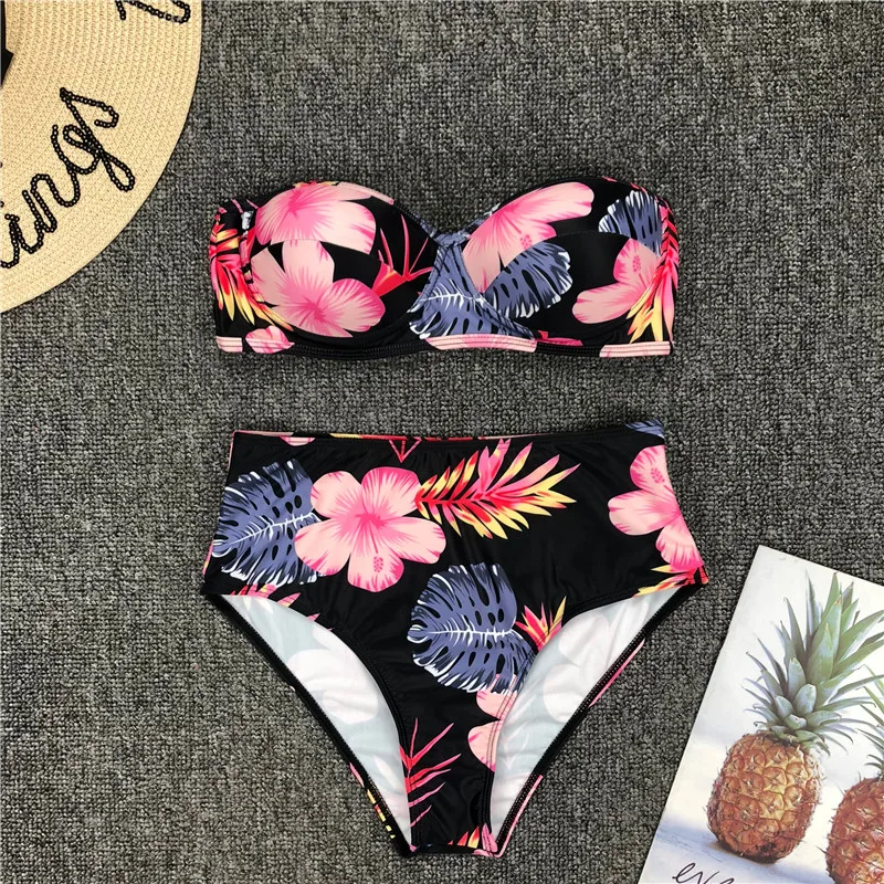 Женский купальник с высокой талией бикини цветочным принтом пуш ап