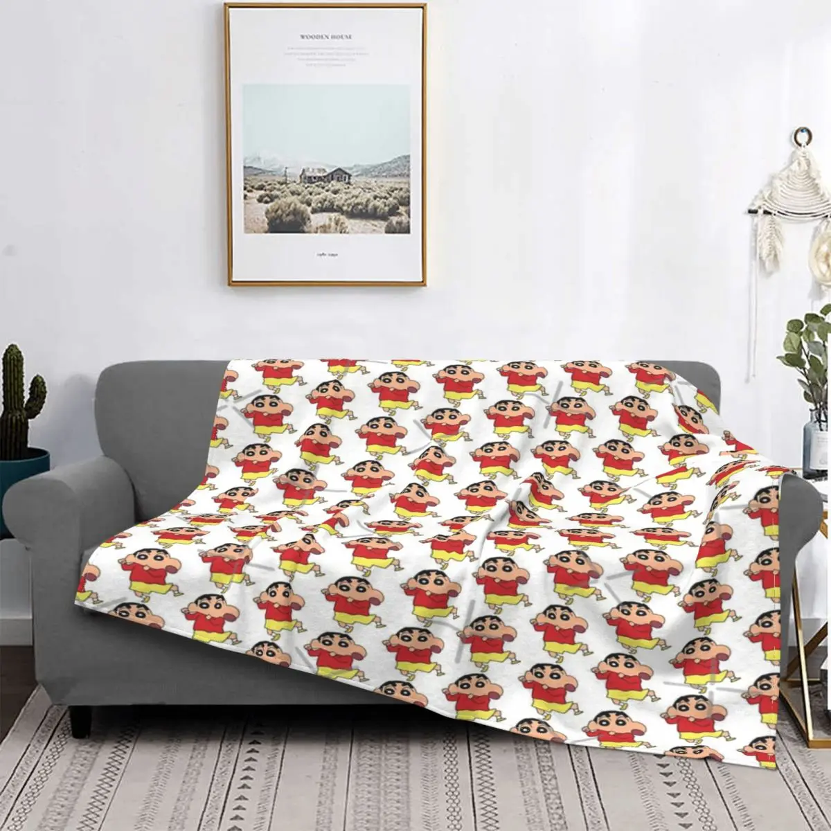 

Shinchan-colcha a cuadros para cama, manta Kawaii para sofha, para Baby