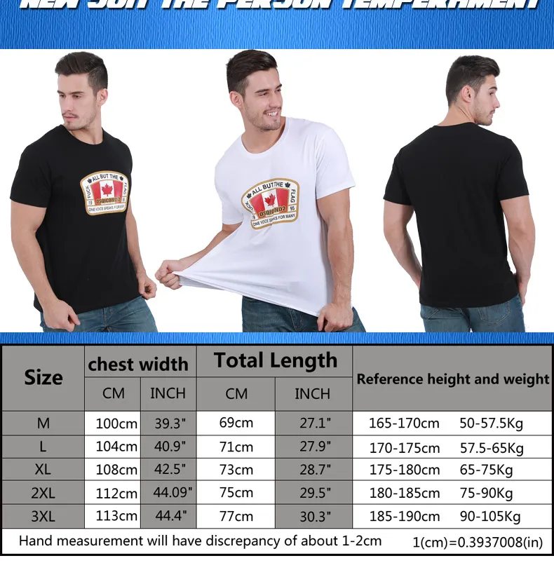

dsq brand summer style 100% cotton black casual O-Neck short sleeve tees white letter T-shirt for men DTLL