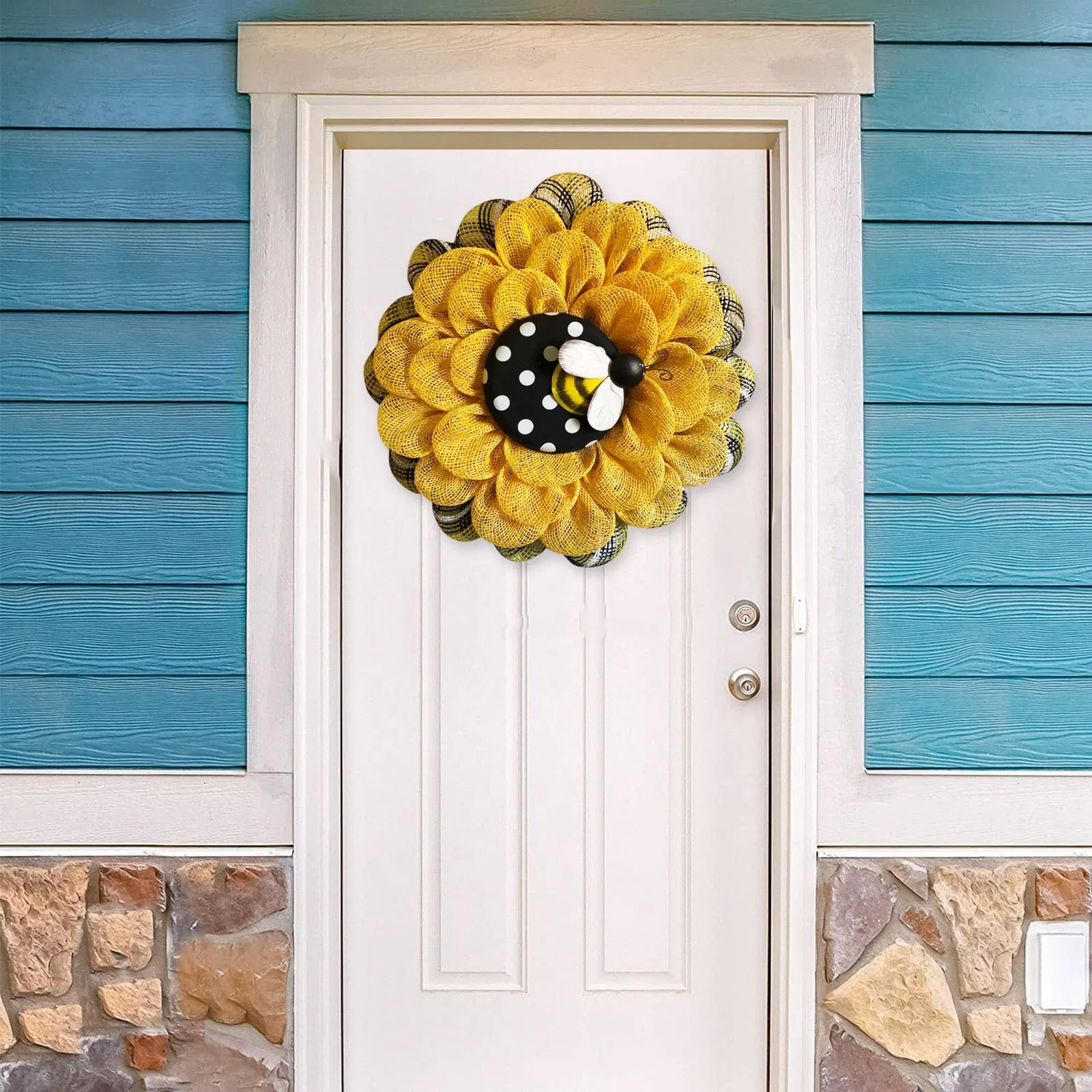 

Bee Sunflower Wreath,Artificial Garland Hanging Pendants for Home Decor Indoor Outdoor Hanging Ornaments for Front Door Bedroom