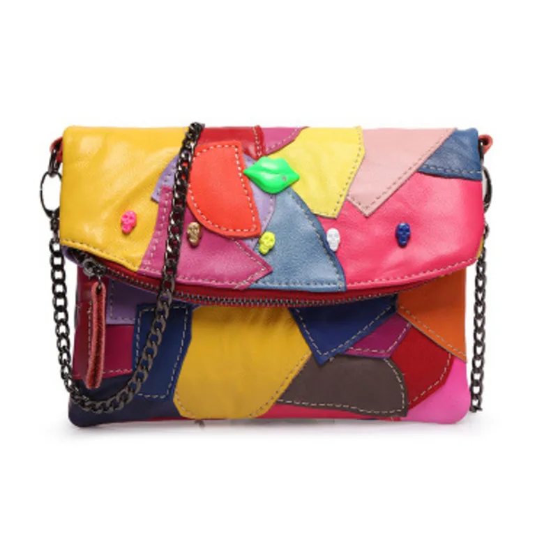 

2021 Luxury Cowhide Bag Single Shoulder Crossbody Fashion Stitching Color Contrast Chain Mini Hand Grip Leather Women's Bag