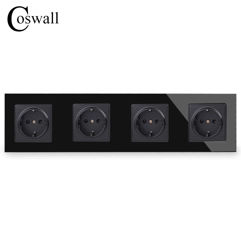 Настенная панель из закаленного стекла COSWALL 4-х клавишная розетка с заземлением