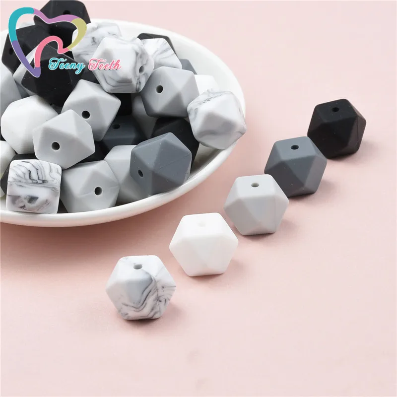 

Teeny Teeth 10 PCS Monochrome 5 Colors Combo Hexagon 14-17 MM Beads Teething Food Grade Silicone Jewelry Baby Safty Toys Beads