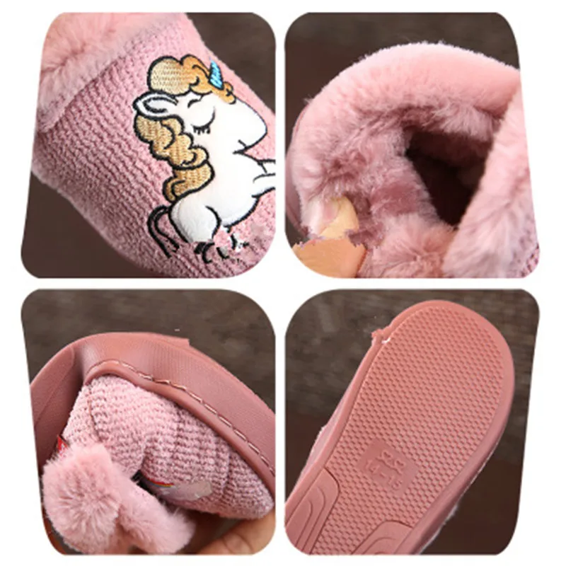 Детская обувь для малышей новые Мультяшные радужные тапочки с единорогом