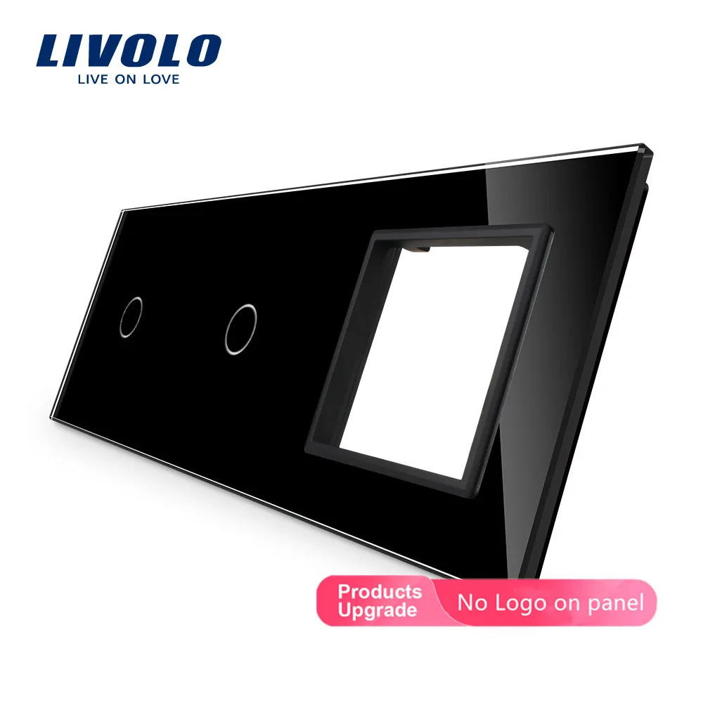 Black-No logo Livolo белое жемчужное Хрустальное стекло, 222 мм* 80 мм, стандарт ЕС, 2 комплекта и 1 Рамка стеклянная панель, C7-C1/C1/SR-11(4 цвета), только панель, без логотипа - Цвет: Black-No logo