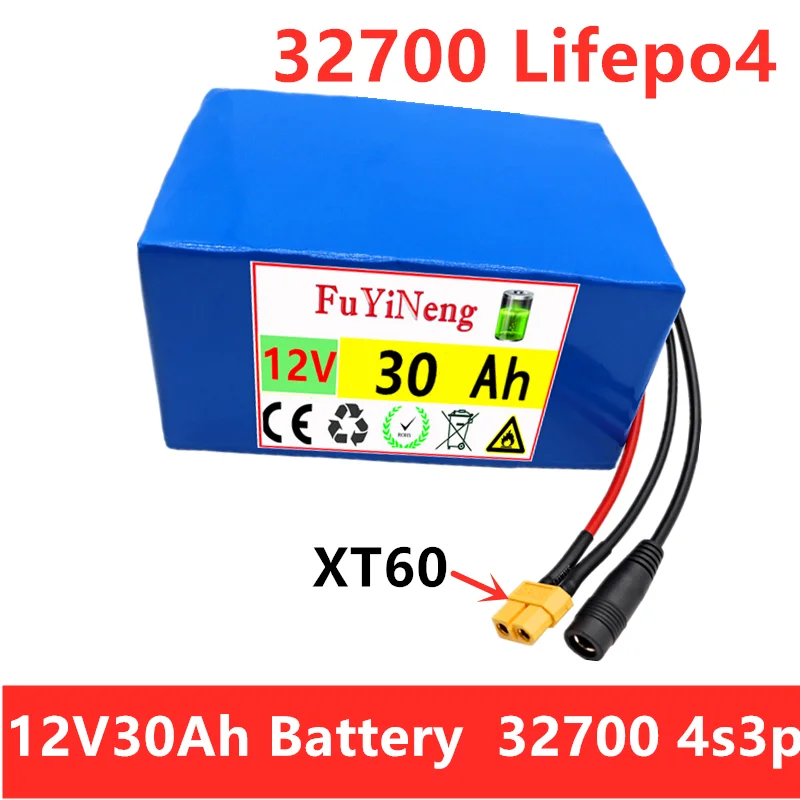 

12V 30Ah Lifepo4 battery pack 4S3P 32700 built-in 40A same port charge and discharge balance BMS 12V power supply