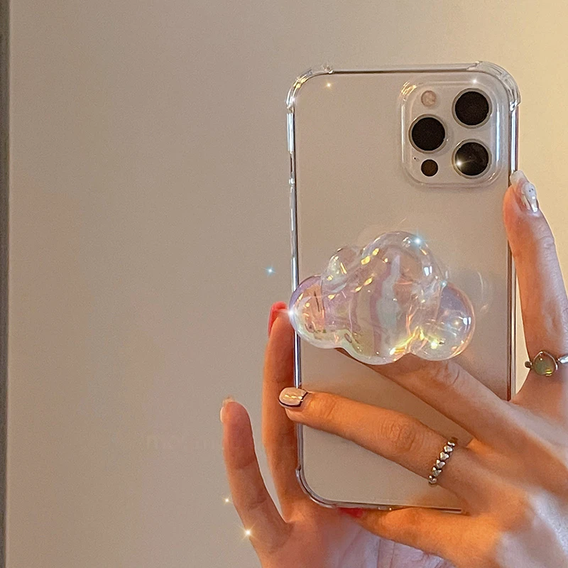 

Japan Korean 3D Laser Big Clouds Bracket Clear Soft Case for IPhone 13 12 7 8 Plus 11 Pro Max XR X XS Max Lovely Holder Cover