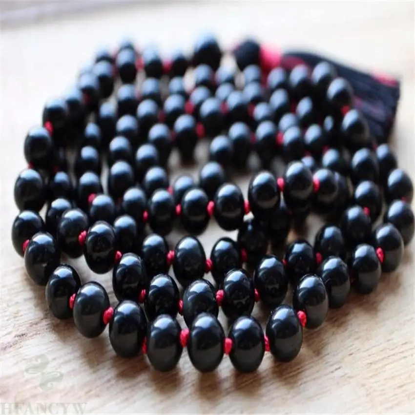 6mm Natural Black Onyx Gemstone 108 Beads Tassels Mala Necklace Healing Unisex pray Gemstone spirituality yoga new Meditation