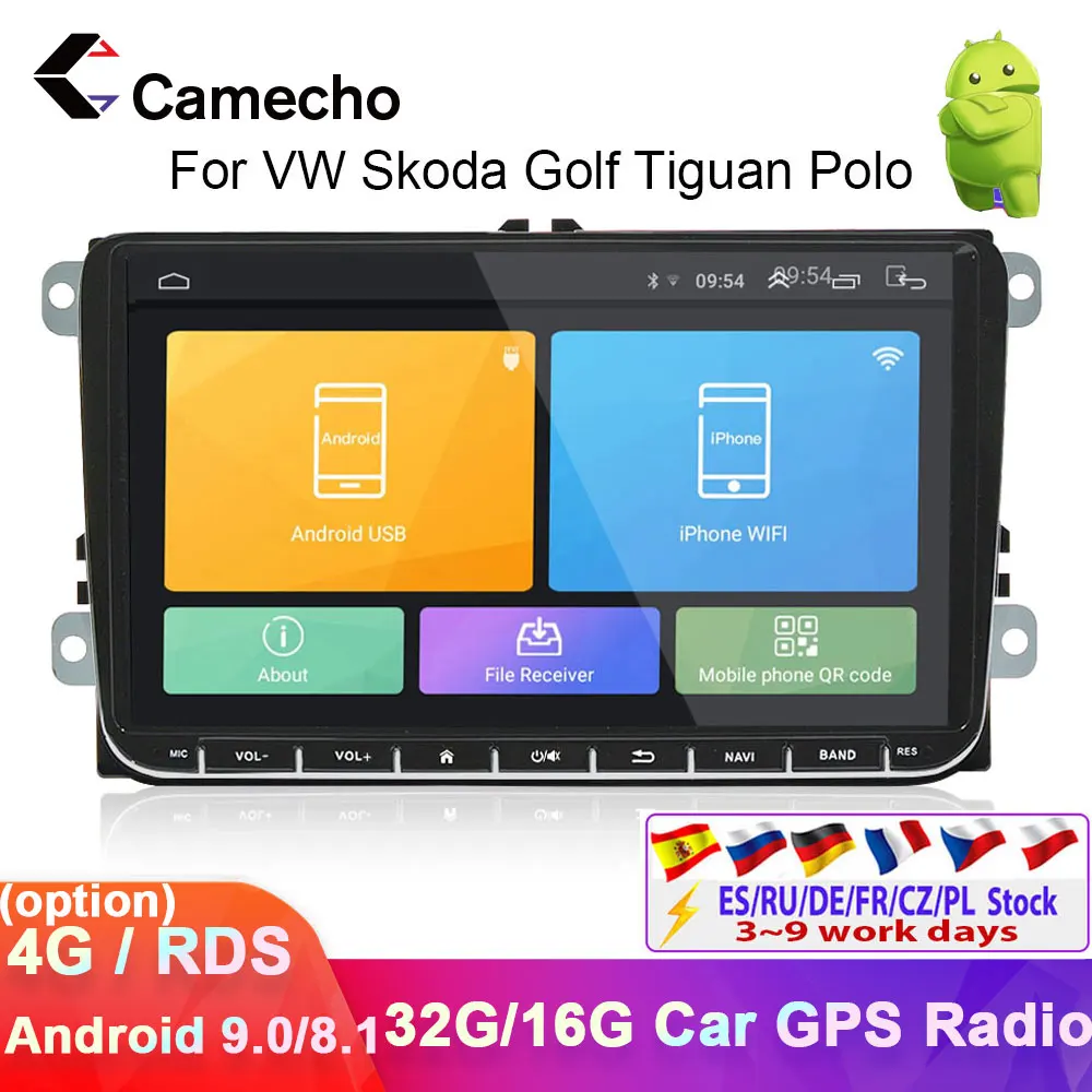 Camecho-radio con GPS para coche, reproductor Multimedia con Android 8,1, 2 din, para VW, Passat, Golf, MK5, MK6, Jetta, T5, EOS, POLO, Touran, Seat, Sharan