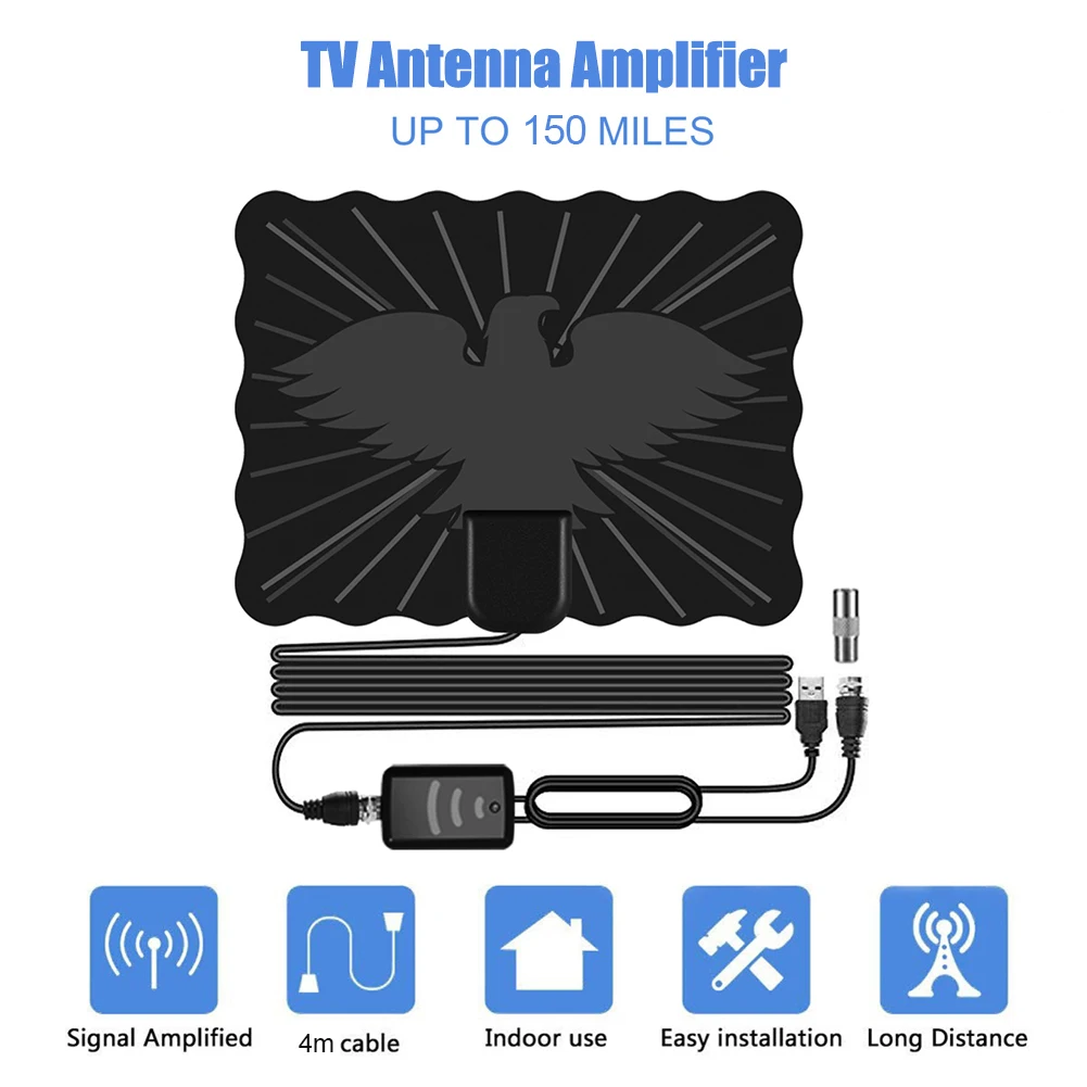 

Комнатная цифровая ТВ-антенна HD диапазон 150 миль с усилителем HD 4K приемник ТВ-сигнала VHF 172-240 МГц UHF 470-860MhzAerial
