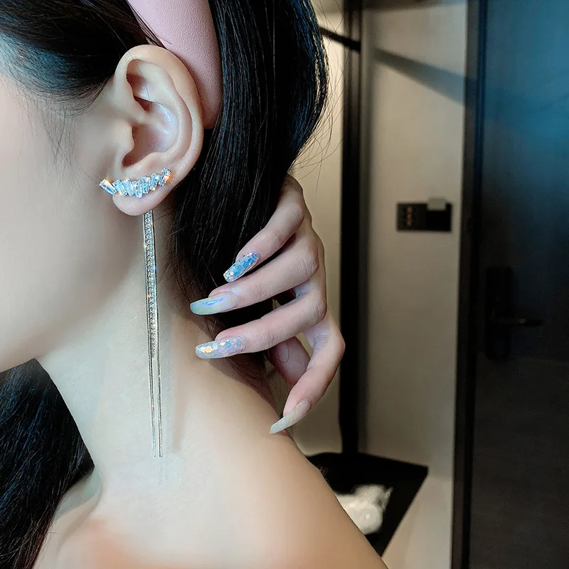 Новые длинные висячие серьги Стразы с кисточками для женщин Свадебные Цирконом