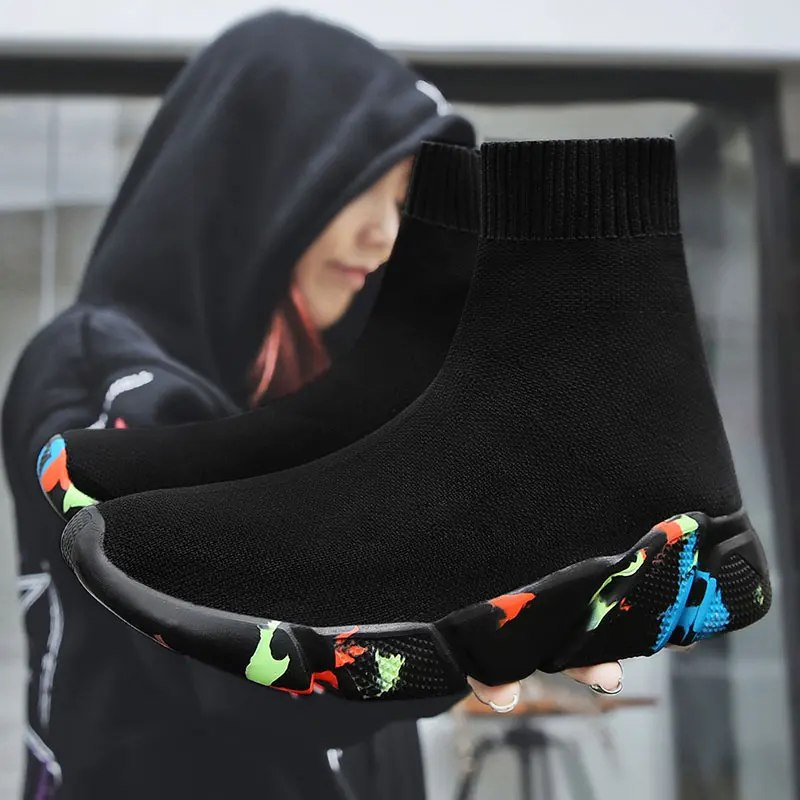 

MWY Sneakers Women High Top Casual Shoes Damping Flying Weaving Women Custom LOGO Sock Shoes Women Fashion Walking Footwear