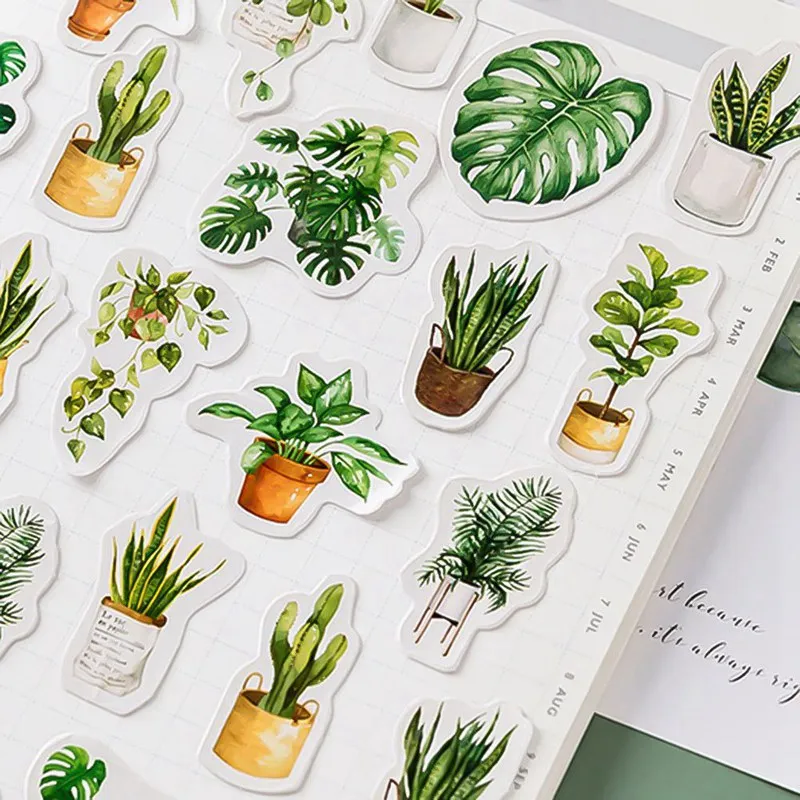 Зеленые растения бумага маленький дневник Мини японские милые коробки наклейки