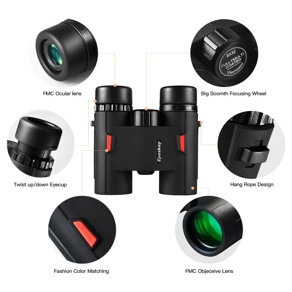 Бинокль Eyeskey 8x32 HD Профессиональный охотничий телескоп полностью многослойный зум Bak4 призма оптика с ремешком 3 цвета