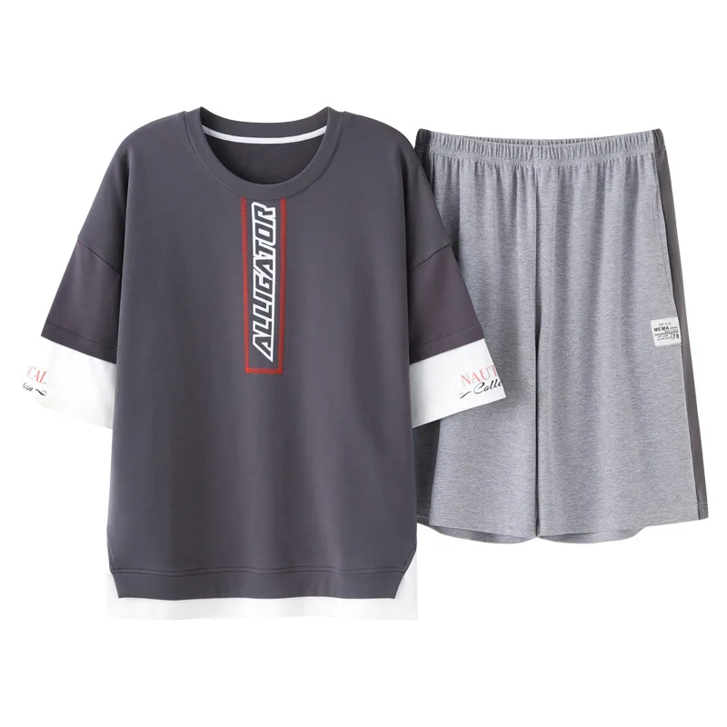 Пижамный комплект Мужской Хлопковый свободной одежды для сна с коротким рукавом