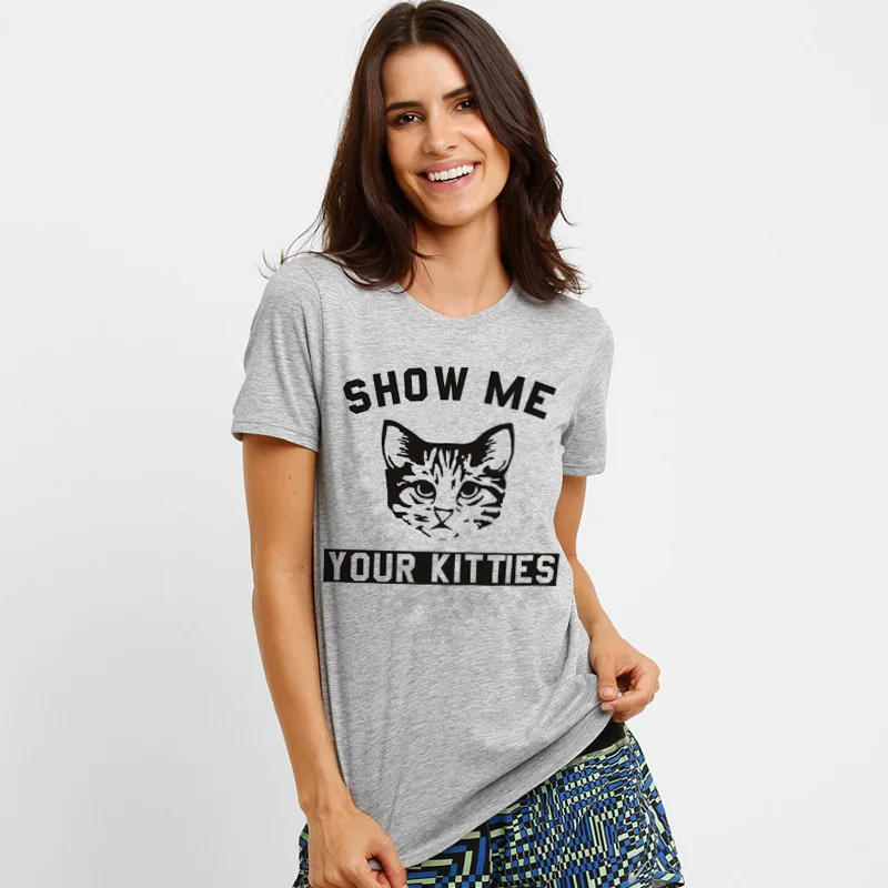 Покажите мне с изображением котенка Футболка короткими рукавами и круглым