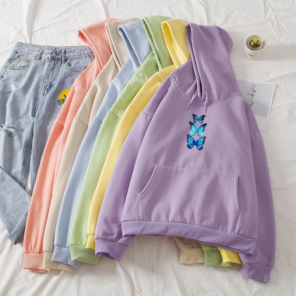 

Butterfly Print Hoodie Oversized for Women Sweatshirt Streetwear Women Casual Sweatshirt Long Sleeve Cotton Hooded Clothing Top